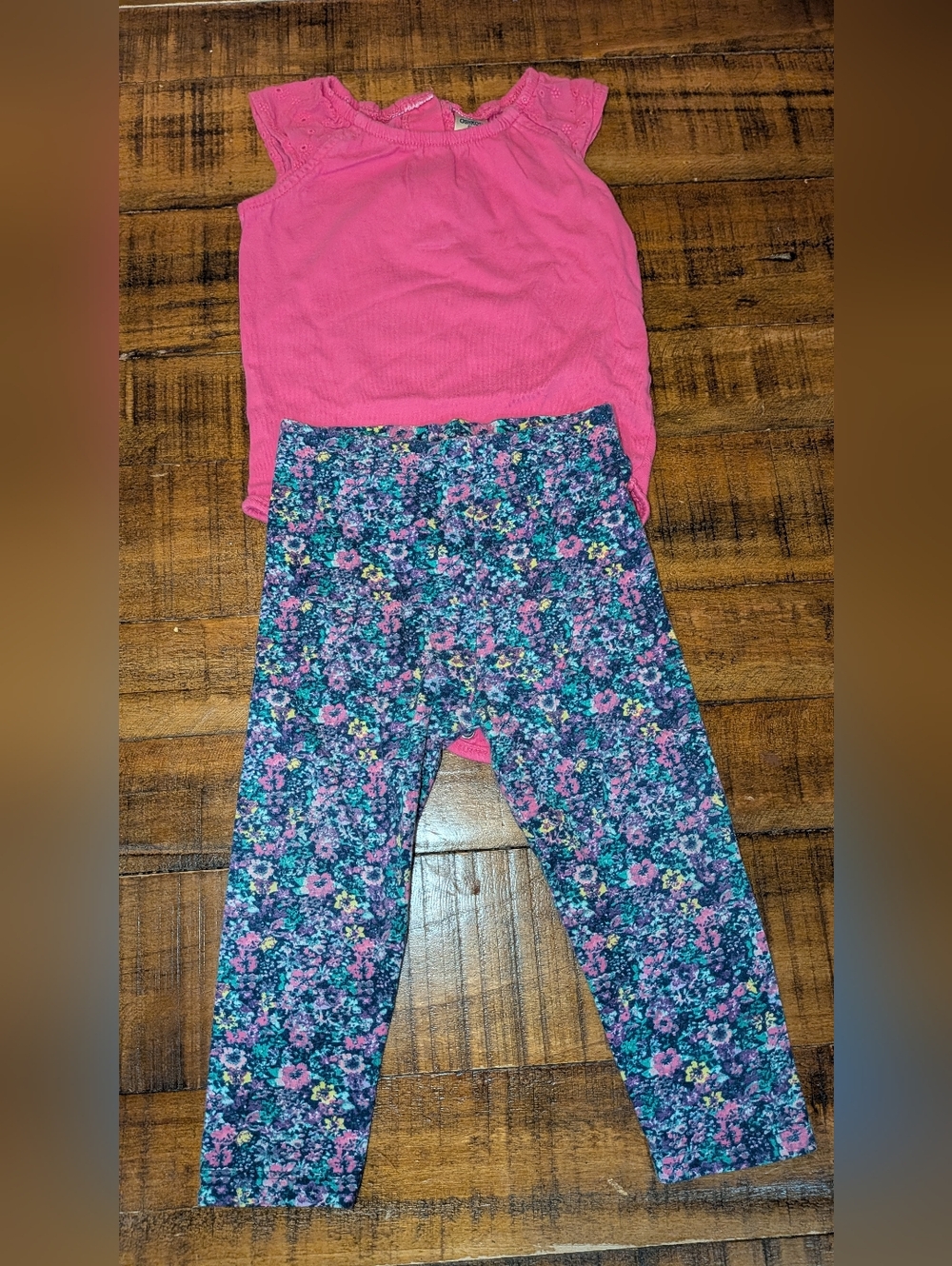 next Purple Floral Print Leggings and Pink Oshkosh Sleeveless Onsie, 18m